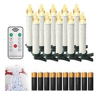 UISEBRT 10 Guirlande Lumineuse de Noël Bougies LED avec télécommande, Blanc Chaud Bougies Sans Fil et Sans Flamme pour décoration de Noël, mariage, anniversaire, fête (10 bougies avec batterie)
