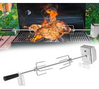 UISEBRT 107cm Set de tournebroche avec 2 aiguilles à viande et moteur en acier inoxydable 220V Tournebroche électrique Tournebroche universel 304 acier inoxydable