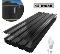 UISEBRT 12x tôle trapézoïdale métallique plaques de toit pour 7 m², tôle d'acier profilée pour carports, abris de jardin et toits, profil ondulé tôle de toit - noir