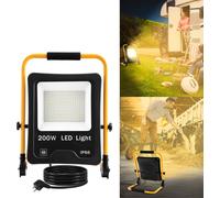 UISEBRT 200W LED Projecteur Blanc chaud Avec prise Projecteur de chantier Jaune Trépied Lampe de chantier IP66 Extérieur Intérieur Jardin Garage