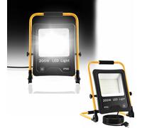 UISEBRT 200W LED Projecteur Blanc froid Avec prise Projecteur de chantier Jaune Trépied Lampe de chantier IP66 Extérieur Intérieur Jardin Garage