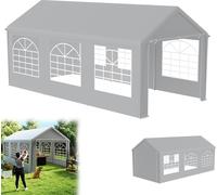 UISEBRT 3x6m Premium Party Tent Pavilion with side parts, waterproof & winterproof, garden tent with windows in side walls, large tent for wedding and garden parties, PE-roof, grey