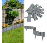 UISEBRT 4,6 m - Bordure de parterre aspect bois en plastique PP - Peut être épissée - Clôture de parterre de fleurs - Étanche et résistante à la corrosion (gris)