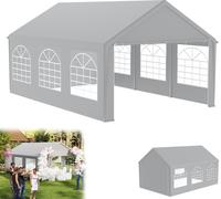 UISEBRT 4x6m Premium Party Tent Pavilion with side parts, waterproof & winterproof, garden tent with windows in side walls, large tent for wedding and garden parties, PE-roof, grey
