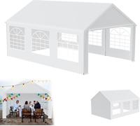 UISEBRT 4x6m Premium Party Tent Pavilion with side parts, waterproof & winterproof, garden tent with windows in side walls, large tent for wedding and garden parties, PE-roof, white
