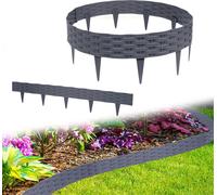 UISEBRT 50m de rotin Bordure de pelouse avec 50 éléments de 100 cm chacun Aspect rotin Design Bordure de parterre Plastique pliable Gris