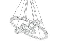UISEBRT 72W LED Plafonnier Dimmable Design cristal Moderne Créatif Lustre Réglable en Hauteur Pendentif lampe Trois Anneaux Salle à Manger Chambre Salon, Blanc Froid [Classe énergétique A ++]