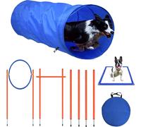 UISEBRT Agility Set Équipement pour chiens, obstacles Formation chiens Sport canin Hauteur réglable Anneaux de saut Tunnel Slalom Haies Barres