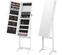 UISEBRT Armoire à bijoux 2 en 1 avec LED & serrure - Miroir sur pied blanc avec intérieur velours, inclinable & verrouillable, organisateur pour bijoux & cosmétiques