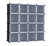 UISEBRT Armoire Penderie Armoire Portable DIY, Étagère de Rangement, Portable Storage Modulable Meuble, 16 Cubes avec Porte, Noir avec Motif