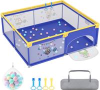 UISEBRT Baby Parc 180 x 200 cm, Parc antidérapant avec tente de jeu portable, Barrière de sécurité et barrière de protection pour jeunes enfants, Bleu avec motifs d'animaux