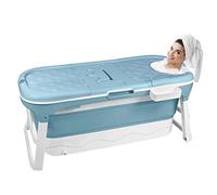Uisebrt - Baignoire pliable pour adulte - Pliable et portable - Avec couvercle amovible, panier à savon et rouleau de massage - Taille L - 128 x 62 x 53 cm - Convient pour petite salle de bain - Bleu
