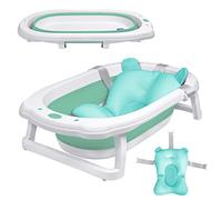 UISEBRT Baignoire Pliable pour Bébé avec Coussin de Bain Bassin de Douche Portable, Ergonomique, Antidérapante, Ultra Compacte, pour Nouveau-né, Bébés de 0 Mois+, Vert