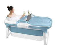 Uisebrt - Baignoire pour adulte - Pliable et portable - Avec couvercle amovible, panier à savon et rouleau de massage - Taille L - 118 x 62 x 53 cm - Convient pour petite salle de bain - Bleu