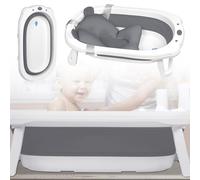 UISEBRT Baignoire pour bébé, pliable, avec coussin de bain ergonomique, peu encombrante, antidérapante, pour nouveau-nés, bébés à partir de 0 mois, grise