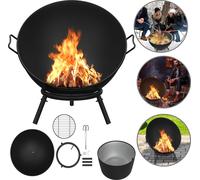 UISEBRT Bol de feu 62cm avec grille et pince à charbon - Foyer, corbeille à feu, Bols de feu extérieurs pour jardin, terrasse, BBQ, camping, feu de camp