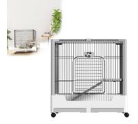 UISEBRT Cage à lapin pour petits animaux à 1 niveau avec plateau amovible, échelle, roulettes et fermetures de sécurité, cage pour animaux de compagnie, cochon d'Inde, cage à lapins 73 x 50 x 68 cm
