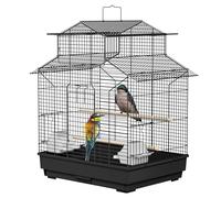 UISEBRT Cage à oiseaux, avec barres en bois et mangeoires, grande, en métal, pour pinsons, canaris, perruches, perruches, noir (type C, 46 x 36 x 62 cm)