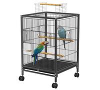 UISEBRT Cage à oiseaux, avec roulettes, barres en bois et mangeoires, grande mangeoire à oiseaux, en métal, pour pinsons, canaris, perruches, perruches, noir (type E, 46 x 46 x 91 cm)