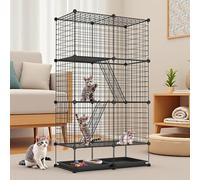 UISEBRT Cage pour chat en métal pour l'extérieur et l'intérieur - Enclos pour chat avec bac de sol amovible, 2 échelles et 3 portes, 3 étages - Parc à chat DIY comme cage d'entraînement, lieu de repos
