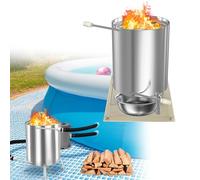 UISEBRT Chauffage de piscine avec feu - Chauffage de piscine en bois avec tonne à feu et spirale chauffante Ø 32/38 mm, raccordement, poêle de piscine en acier inoxydable 100%, chauffage de piscine