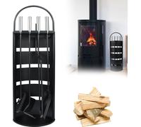 UISEBRT Couverts de cheminée 5 pièces en acier inoxydable Accessoires de cheminée Couverts avec pare-vue, balai, pince, tisonnier, pelle à cendres Classique Garniture noire