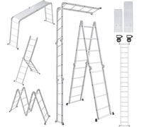 UISEBRT Échelle multifonction pliante 4 x 4 en aluminium avec plate-forme, échelle 6 en 1, 470 cm, jusqu'à 150 kg, Argenté