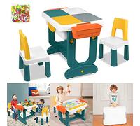 UISEBRT Ensemble de Table et Chaise pour Enfant avec 2 Chaises - Table de Jeu pour Enfants - Multifonctions pour Enfants Briques de Construction Table avec Espace de Rangement