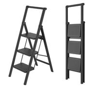 UISEBRT Escabeau Pliable à 3 Marches avec 30x20cm Large Marchepied et Accoudoirs Echelle à Barreaux Charge Max. 250KG, Noir