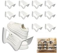 UISEBRT Étagère à chaussures blanche en plastique PP, peu encombrante, antidérapante, à deux étages, pour baskets, talons hauts et bottes, paquet de 10, pour entrée & penderie