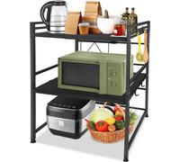 UISEBRT Étagère extensible à 3 niveaux pour micro-ondes Étagère de cuisine Support pour grille-pain Étagère support pour micro-ondes Plans de travail de cuisine avec 8 crochets
