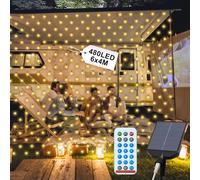 UISEBRT Filet lumineux solaire extérieur 6x4m 480 LED Blanc chaud LED éclairage de Noël solaire LED étanche IP44 avec 8 modes et minuterie pour Intérieur et Extérieur Décoration de Noël, Pâques