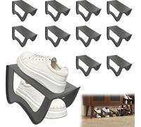 UISEBRT Gris Étagère à chaussures en plastique PP, peu encombrante, antidérapante, à deux étages, pour baskets, talons hauts et bottes, pack de 10, pour l'entrée & la penderie
