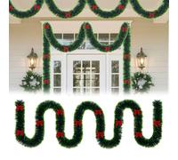 UISEBRT Guirlande de Noël artificielle avec 28 nœuds rouges - Guirlande de sapin de Noël pour sapin de Noël - Accessoire de fête de jardin - Couvertures de cheminée - Décoration d'escalier - Vert - 10