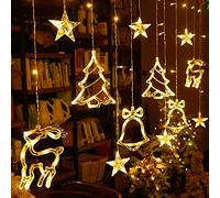 UISEBRT Guirlande Lumineuse Noël pour Intérieur Exterieur - 138 LED String Lights 8 Modes Guirlande de LED aver Étoiles & motifs de Noël, IP44 Étanche decoration pour Noël Fête Mariage - Blanc Chaud