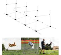 UISEBRT Kit de haies d'agilité pour chiens Équipement d'agilité pour chiens 4 x haies barres de slalom 104x70x101cm Hauteur réglable avec sac, Blanc