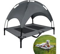 UISEBRT Lit pour chien avec toit Protection solaire L 92x76x92cm Lit pour animaux domestiques avec baldaquin Chaise longue pour chien Outdoor Rehaussé Lit pour chien avec coussin antidérapant pour les