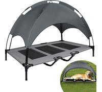 UISEBRT Lit pour chien avec toit Protection solaire XL 122x92x102cm Lit pour animaux domestiques avec baldaquin Chaise longue pour chien Outdoor Rehaussé Lit pour chien avec coussin antidérapant pour