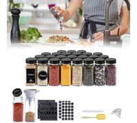 UISEBRT Lot de 12 pots à épices carrés I Conteneurs à épices avec étiquettes I Pots à épices en verre I 120ML I Conservation d'épices I Hermétique avec insert à saupoudrer, entonnoir, brosse de