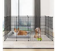 UISEBRT Lot de 24 enclos en treillis pour lapins, cochons d'Inde, cage pour petits animaux, avec porte, enclos pour chiots, petits animaux, enclos pour l'intérieur et l'extérieur, 35 x 35 cm/plaque