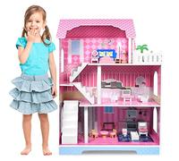 UISEBRT Maison de Poupée Bois 3 Étages, avec Meubles et Accessoires, Ensemble de Jeu de poupée, Cadeau Dès 3 Ans, Type B