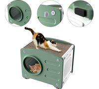 UISEBRT Maison pour chat avec griffoir en plastique - dessous antidérapant & facile à nettoyer - lit pour chat d'intérieur et d'extérieur, 55,3x40,5x46cm Gris
