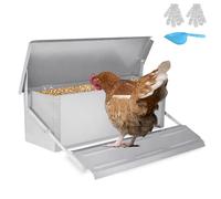 UISEBRT Mangeoire automatique pour poules, 10 kg, en acier galvanisé, avec pédale automatique et couvercle étanche, pour volailles, poules, canards, convives
