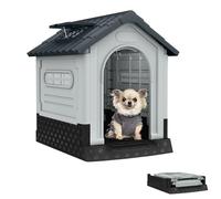 UISEBRT Niche pour chien en plastique isolée avec toit ouvrant, lucarne et sol surélevé, chenil pour chien - Cage pour animaux de compagnie pour l'intérieur et l'extérieur - 65 x 56,5 x 67 cm