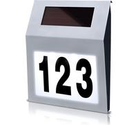 UISEBRT Numéro de maison solaire Numéro de maison solaire Avec 2 LED d'éclairage Acier inoxydable IP65 Argent
