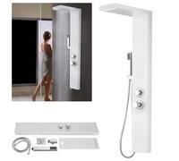 UISEBRT Panneau de douche en acier inoxydable brossé - Montage d'angle - Colonne de douche 4 fonctions avec douche à effet pluie, buses de massage, douchette à main et bec de baignoire - Pommeau de
