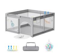 UISEBRT Parc pour Bébé 127x127cm Pliable Grille de Barrière avec Filet Respirant 68cm Hauteur pour Enfants et Nourrissons, Gris