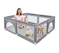 UISEBRT Parc pour Bébé - Centre d'activités Pour Enfants - Avec base Antidérapante et filet respirant - Grille de Protection Stable pour Enfants - Gris - 180 x 150 cm