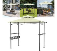 UISEBRT Pavillon de barbecue avec toit beige - Tente de barbecue avec double toit, tables latérales & ouvre-bouteilles, 244x153x250 cm, résistant aux intempéries & stable