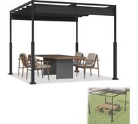UISEBRT Pergola 3x3m avec toit coulissant - Pavillon de jardin étanche en acier & polyester, toit de terrasse autoportant, résistant à l'hiver & aux UV, noir